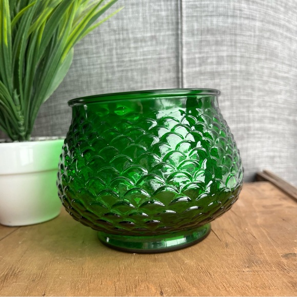 E.O Brody Other - Vintage Emerald Green Glass Bowl by E. O. Brody Vase with Fish Scale Pattern